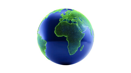 Digital globe blue earth green dots Africa Europe modern technology data visualization global network futuristic isolated on transparency background