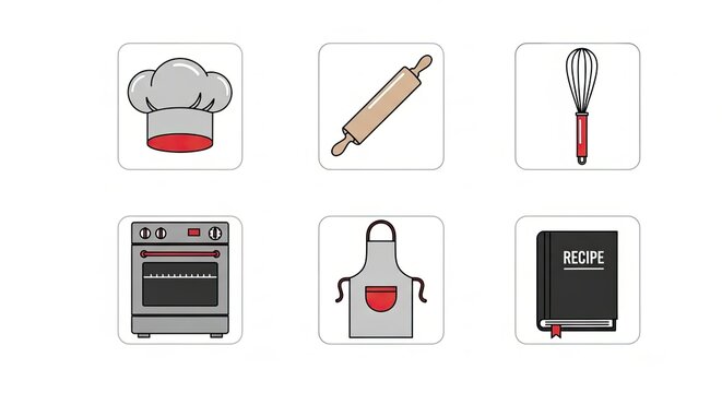 Kitchen Tools and Equipment Icons for Cooking and Baking.