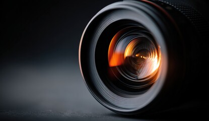 Camera lens close-up showcasing intricate details and reflections, emphasizing craftsmanship and optical precision, ideal for photography enthusiasts and professionals seeking inspiration