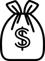 Minimal money bag icon with dollar sign in line art style, vector finance illustration symbolizing wealth, savings, investment, and business profit concept