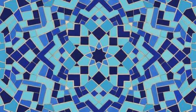 Blue ceramic tile mosaic geometric pattern with clean symmetry