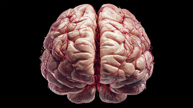 女性の脳を正面から精密に描いたイラスト