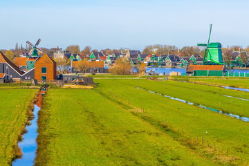 Fototapeta premium Windmills of Zaanse Schans village, Netherlands