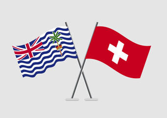British Indian Ocean Territory and Switzerland vector flags with clean flat pole design