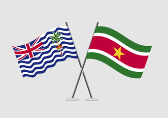 British Indian Ocean Territory and Suriname vector flags drawing for intercultural theme