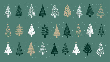 Christmas trees on green background	
