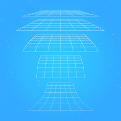 3d wireframe perspective grid room template design vector illustration background. Empty 3 dimension virtual room with perspective wireframe grid geometric sketch. Cyber virtual line interior frame.