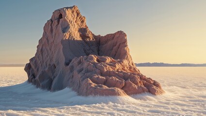 Dramatic rock formation rising from a sea of clouds at sunset