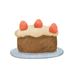 cake with strawberries cute yummy dessert sweet pastry cream chocolate birthday tasty bake celebration delicious watercolor texture paper hand drawn illustration sketch clipart png transparent 