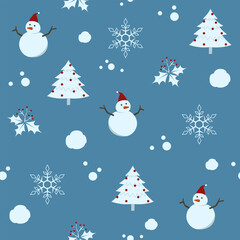 Festive Christmas Pattern with Snowmen and Trees
