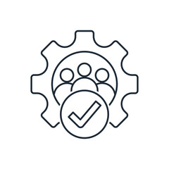 Team Members. Coordination, control action.Vector linear icon isolated on white background.