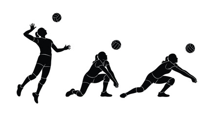 Volleyball player silhouette vector sport action sequence design