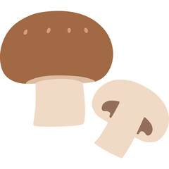 Fototapeta premium Two Whole And Sliced Brown Mushrooms On A Transparent Background Vector Illustration