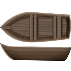 Two Views Of A Wooden Rowboat With A Transparent Background Showing The Interior And Exterior Detail