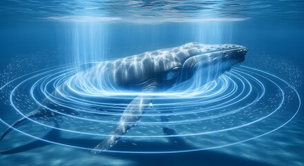 A majestic whale swimming gracefully beneath the ocean surface, showcasing the beauty and serenity of marine life in a clear blue environment