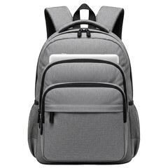 Fototapeta premium Gray backpack with laptop isolated on white transparent background png 2025 2026 download