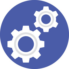 Two White Gears Meshed Together In A Blue Circle On A Transparent Background Representing Mechanics And Engineering