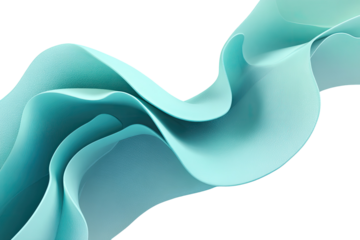 Abstract, flowing, turquoise-colored ribbons against a black background with soft shadows