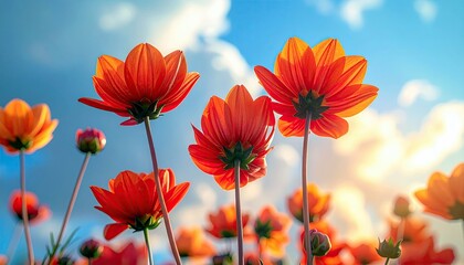poppy flowers against blue sky