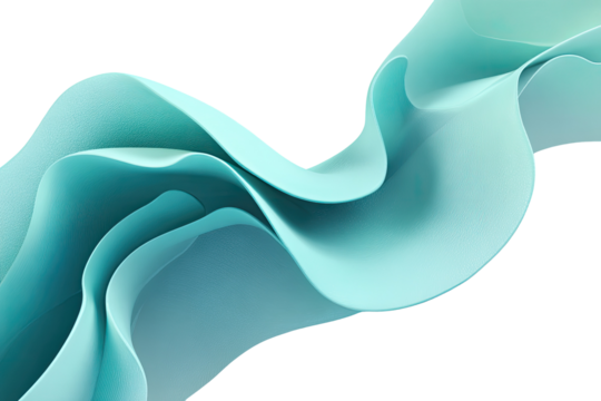 Abstract, flowing, turquoise-colored ribbons against a black background with soft shadows - Powered by Adobe