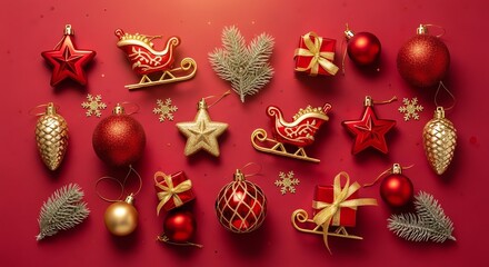 Elegant Ornament Flatlay for Christmas � Gold & Red Aesthetic Setup