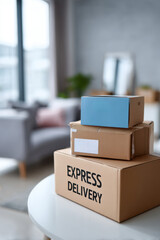 Express delivery boxes arriving at a home
