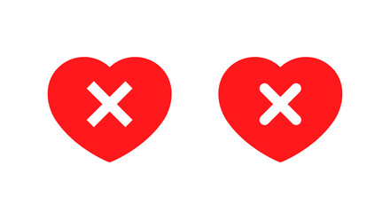 Obraz premium Red heart with cross mark icon. Bad health symbol. Unhealthy lifestyle and medical issue illness sign