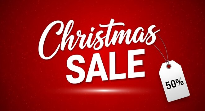 Christmas sale with 50 percent discount tag on red background - Powered by Adobe