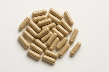 Health supplements natural capsules for wellness home product photography minimalist nutritional benefits