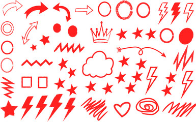 Red hand drawn doodle elements vector set on white background