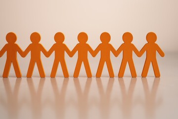 Collaboration of orange figures creative studio graphic design minimalist environment eye level unity concept