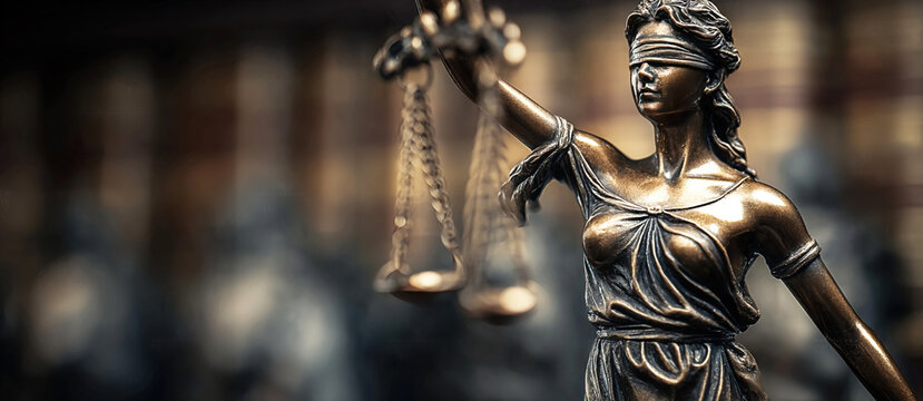 Symbol of justice represented by a figurine holding scales and a sword while blindfolded