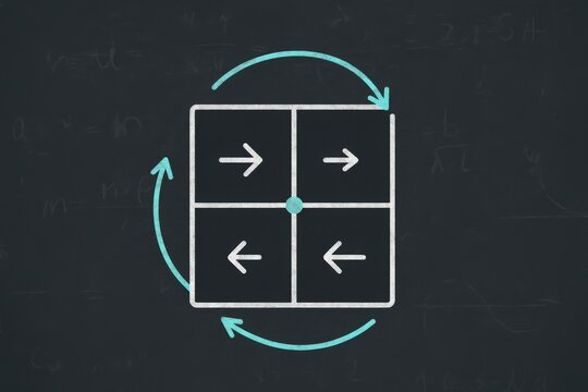Dynamic visual representation of directional change through arrows in a quadrant layout illustrating a conceptual framework of strategic thinking and adaptability