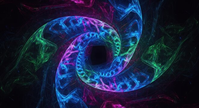 Abstract vibrant neon light swirls with colorful smoke trails creating mesmerizing patterns