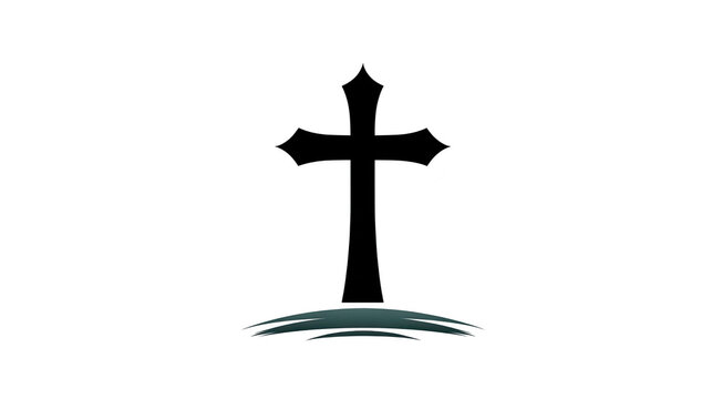 Cross silhouette with elegant design, standing on curved ground, symbolizing faith, spirituality, and hope, suitable for religious themes, calm and peaceful mood
