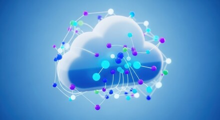 Digital cloud computing concept with network nodes and data connections illustrating cloud