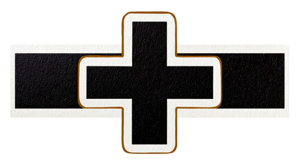 Obraz premium Black cross symbol with white and gold outline, geometric design, isolated on transparent background, modern minimal style, suitable for graphic design, calm and neutral mood
