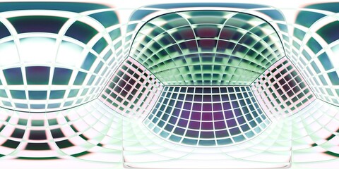 Colorful equirectangular HDRI with grid-based design and bright neon reflections. Great for modern 3D product renders or digital scenes with futuristic aesthetics.
