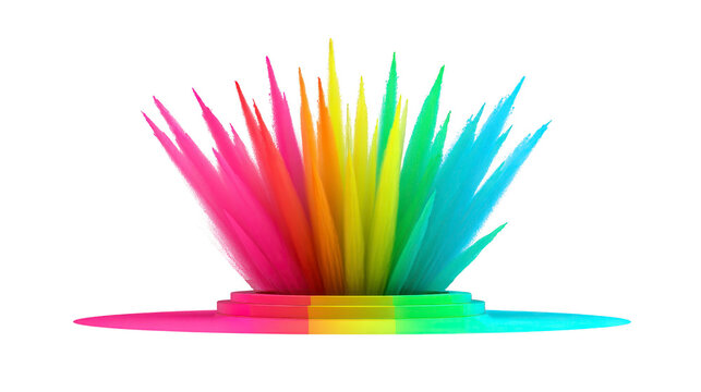 Colorful abstract 3D shape with vibrant spikes radiating from circular base, featuring spectrum gradient and dynamic energy, evoking creativity and excitement