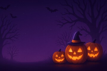 Spooky halloween pumpkin display autumn night digital art eerie atmosphere wide angle view festive spirit