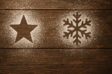 Holiday themed star and snowflake art on wooden table cozy home decorative concept warm atmosphere
