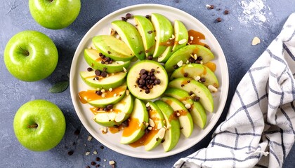 Green Apple Slices with Chocolate Drizzle - A Healthy Dessert.