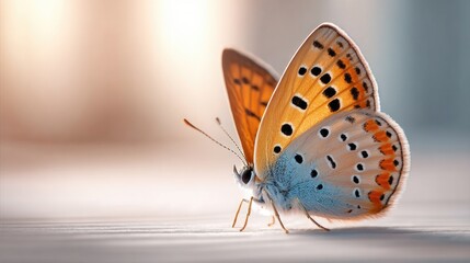 Obraz premium Beautiful butterfly illuminated by morning sunlight on white background for nature design and art inspiration