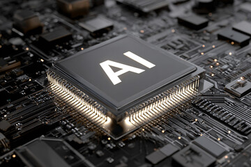 AI Chip Close-Up on Electronic Circuit Board