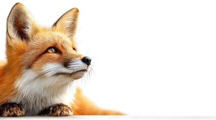 Obraz premium Fox cub enjoying sunlight on white background for nature and wildlife design