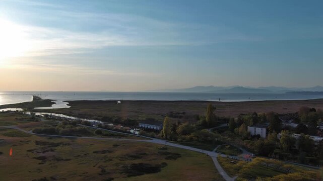 Sunset in park view of ocean