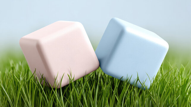 Pair of toy blocks on fresh grass background perfect for children's play concepts and educational themes