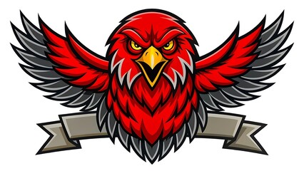 Fototapeta premium Fierce red eagle with wings spread and banner