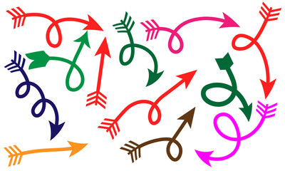Collection of Colorful Swirling Arrows Aiming in Different Directions Design