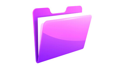 Glossy purple folder icon with papers inside, isolated against a stark black background